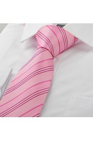 Men's New Striped Pink Microfiber Tie Necktie For Wedding Party Holiday With Gift Box