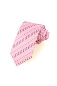 Men's New Striped Pink Microfiber Tie Necktie For Wedding Party Holiday With Gift Box