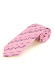 Men's New Striped Pink Microfiber Tie Necktie For Wedding Party Holiday With Gift Box