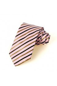 Men's Striped Brown Pink Microfiber Tie Necktie For Wedding Party Holiday With Gift Box