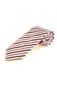 Men's Striped Brown Pink Microfiber Tie Necktie For Wedding Party Holiday With Gift Box