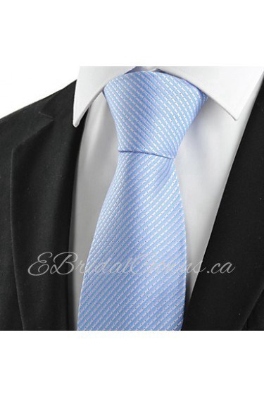 Men's Striped Blue Grey Microfiber Tie Necktie For Wedding Party Holiday With Gift Box