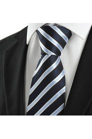 Men's Striped White Blue Microfiber Tie Necktie For Wedding Party Holiday With Gift Box