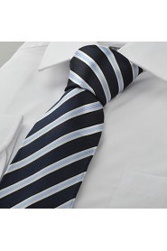 Men's Striped White Blue Microfiber Tie Necktie For Wedding Party Holiday With Gift Box