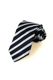 Men's Striped White Blue Microfiber Tie Necktie For Wedding Party Holiday With Gift Box