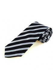 Men's Striped White Blue Microfiber Tie Necktie For Wedding Party Holiday With Gift Box