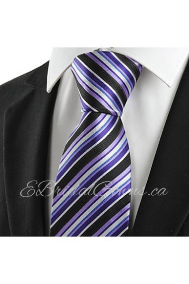 Men's Striped Purple Blue Black Microfiber Tie Necktie For Wedding Party Holiday With Gift Box