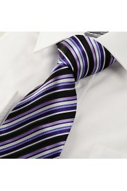 Men's Striped Purple Blue Black Microfiber Tie Necktie For Wedding Party Holiday With Gift Box