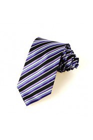 Men's Striped Purple Blue Black Microfiber Tie Necktie For Wedding Party Holiday With Gift Box