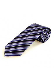 Men's Striped Purple Blue Black Microfiber Tie Necktie For Wedding Party Holiday With Gift Box