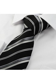 Men's New Striped Grey Black Microfiber Tie Necktie For Wedding Party With Gift Box