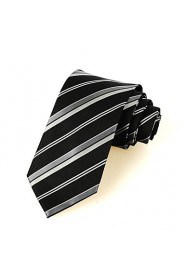 Men's New Striped Grey Black Microfiber Tie Necktie For Wedding Party With Gift Box