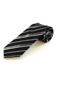 Men's New Striped Grey Black Microfiber Tie Necktie For Wedding Party With Gift Box