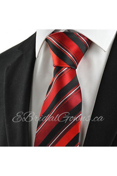 Men's New Striped Red Black Microfiber Tie Necktie For Wedding Party Holiday With Gift Box