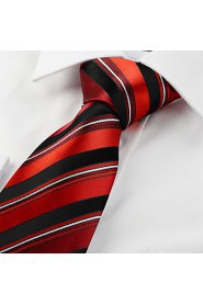 Men's New Striped Red Black Microfiber Tie Necktie For Wedding Party Holiday With Gift Box