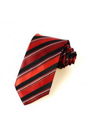 Men's New Striped Red Black Microfiber Tie Necktie For Wedding Party Holiday With Gift Box