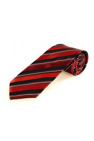 Men's New Striped Red Black Microfiber Tie Necktie For Wedding Party Holiday With Gift Box