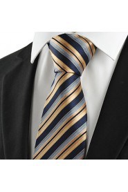 Men's Striped Golden Black Microfiber Tie Necktie For Holiday With Gift Box