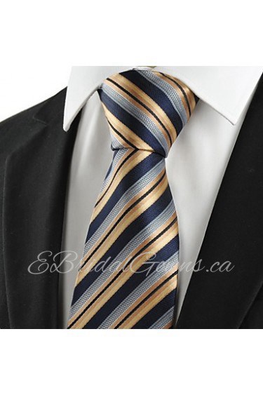 Men's Striped Golden Black Microfiber Tie Necktie For Holiday With Gift Box