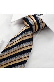 Men's Striped Golden Black Microfiber Tie Necktie For Holiday With Gift Box