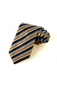 Men's Striped Golden Black Microfiber Tie Necktie For Holiday With Gift Box