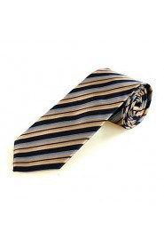 Men's Striped Golden Black Microfiber Tie Necktie For Holiday With Gift Box