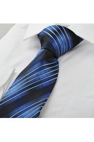 Men's Striped Blue Black Microfiber Tie Necktie For Wedding Party Holiday With Gift Box