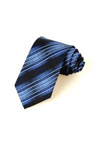 Men's Striped Blue Black Microfiber Tie Necktie For Wedding Party Holiday With Gift Box