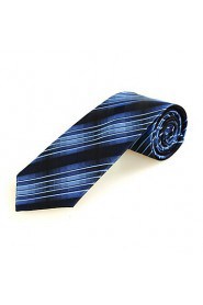 Men's Striped Blue Black Microfiber Tie Necktie For Wedding Party Holiday With Gift Box