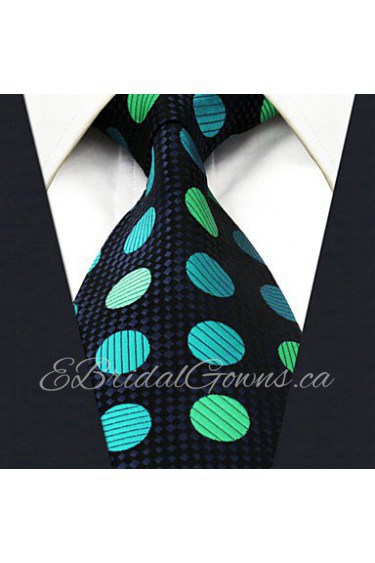 Men's Tie Green Dots Fashion 100% Silk Business