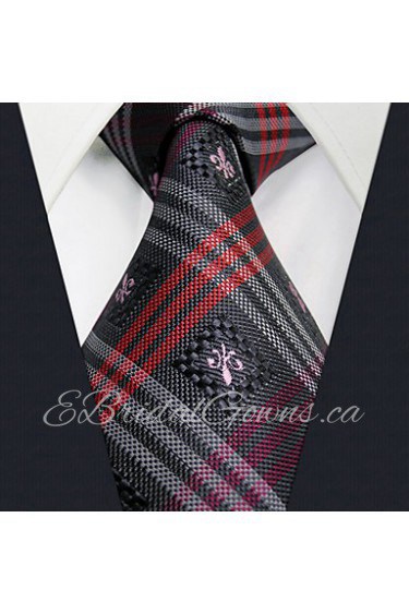 Necktie Grey Mens Ties Red Plaids Classic Silk 66" Extra Long Size