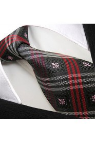 Necktie Grey Mens Ties Red Plaids Classic Silk 66" Extra Long Size