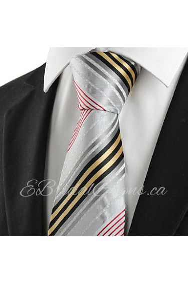 Men's Striped Golden Red Grey Microfiber Tie Necktie For Wedding Party Holiday With Gift Box