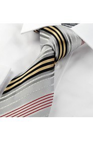 Men's Striped Golden Red Grey Microfiber Tie Necktie For Wedding Party Holiday With Gift Box