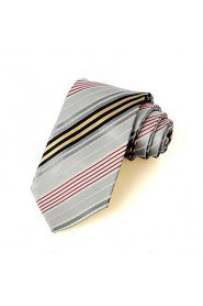 Men's Striped Golden Red Grey Microfiber Tie Necktie For Wedding Party Holiday With Gift Box