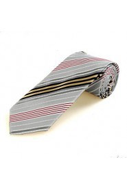 Men's Striped Golden Red Grey Microfiber Tie Necktie For Wedding Party Holiday With Gift Box