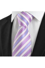 Men's Striped Pink White Light Blue Microfiber Tie Necktie For Wedding Party Holiday With Gift Box