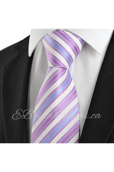 Men's Striped Pink White Light Blue Microfiber Tie Necktie For Wedding Party Holiday With Gift Box