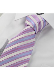 Men's Striped Pink White Light Blue Microfiber Tie Necktie For Wedding Party Holiday With Gift Box