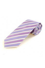 Men's Striped Pink White Light Blue Microfiber Tie Necktie For Wedding Party Holiday With Gift Box