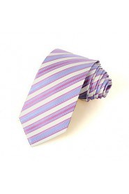 Men's Striped Pink White Light Blue Microfiber Tie Necktie For Wedding Party Holiday With Gift Box