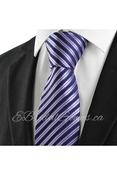 Men's Striped Violet Black Microfiber Tie Necktie For Wedding Party Holiday With Gift Box