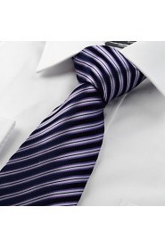 Men's Striped Violet Black Microfiber Tie Necktie For Wedding Party Holiday With Gift Box