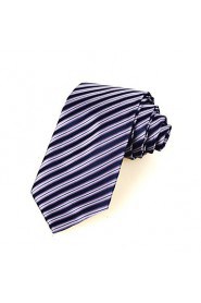 Men's Striped Violet Black Microfiber Tie Necktie For Wedding Party Holiday With Gift Box