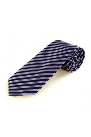 Men's Striped Violet Black Microfiber Tie Necktie For Wedding Party Holiday With Gift Box