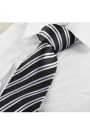 Men's Striped Grey Black Microfiber Tie Necktie For Wedding Party Holiday With Gift Box