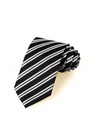 Men's Striped Grey Black Microfiber Tie Necktie For Wedding Party Holiday With Gift Box