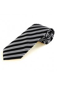 Men's Striped Grey Black Microfiber Tie Necktie For Wedding Party Holiday With Gift Box