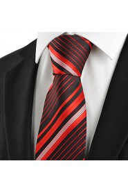 Men's New Striped Red Black Microfiber Tie Necktie For Wedding Party Holiday With Gift Box