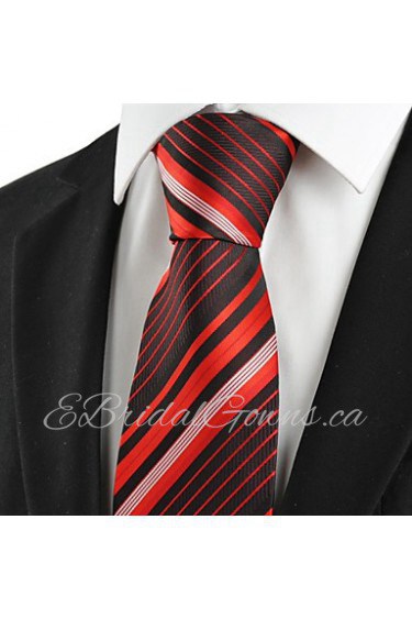 Men's New Striped Red Black Microfiber Tie Necktie For Wedding Party Holiday With Gift Box